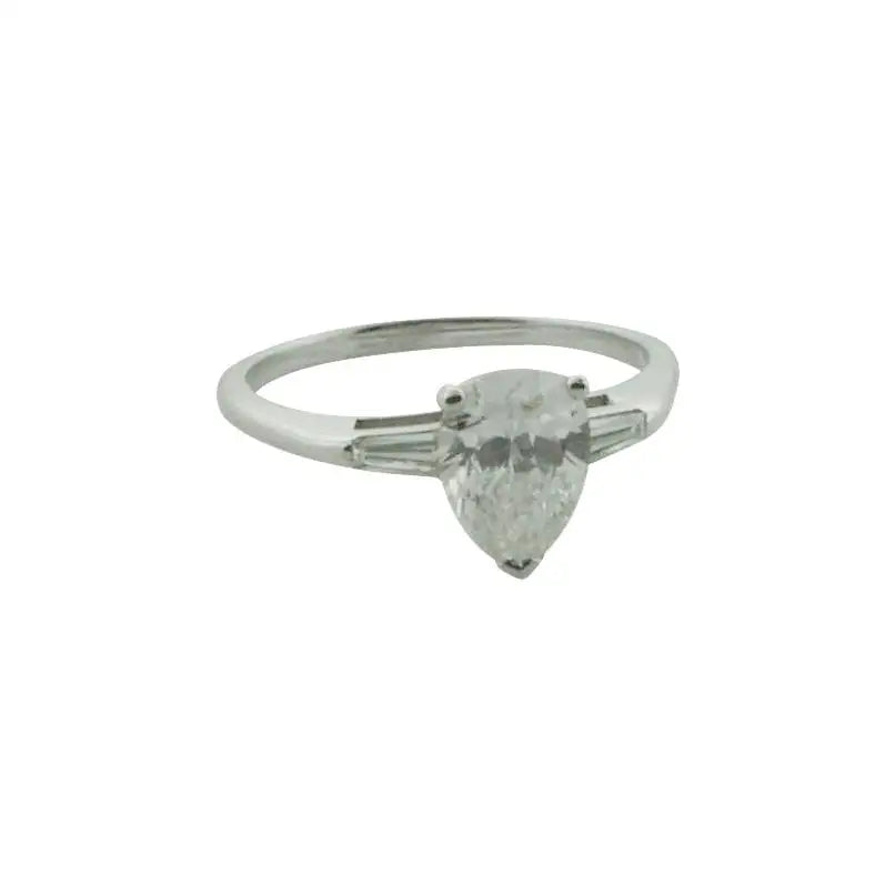 Ladies dramatic statement rings -Classic Pear Shape Diamond Ring in Platinum 1.16 GIA F SI1