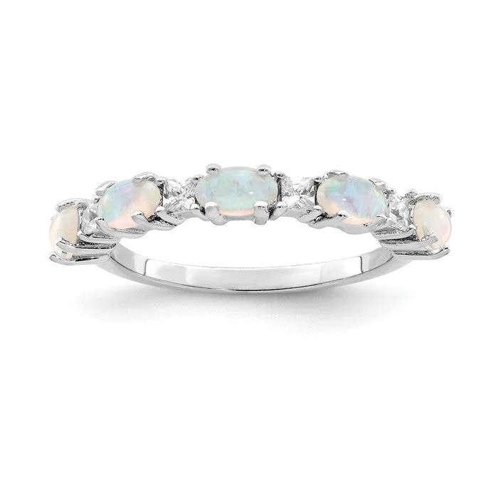 Ladies moonlit shimmer rings -Sterling Silver Created White Opal & CZ Ring