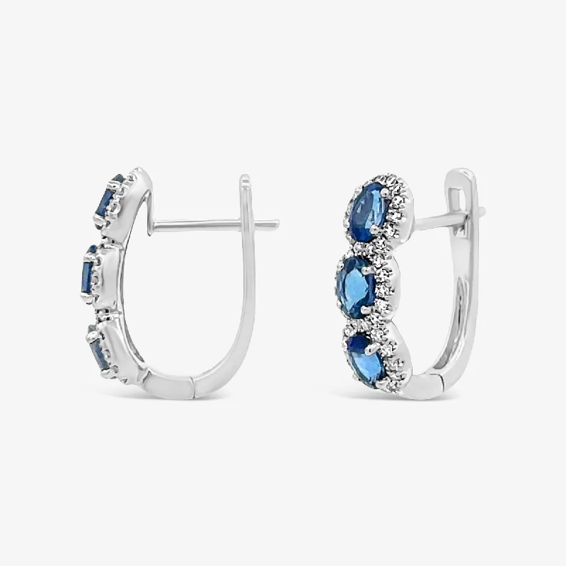 Ladies lavish luxury earrings -Oval Cut Sapphire & Diamond Halo Earrings