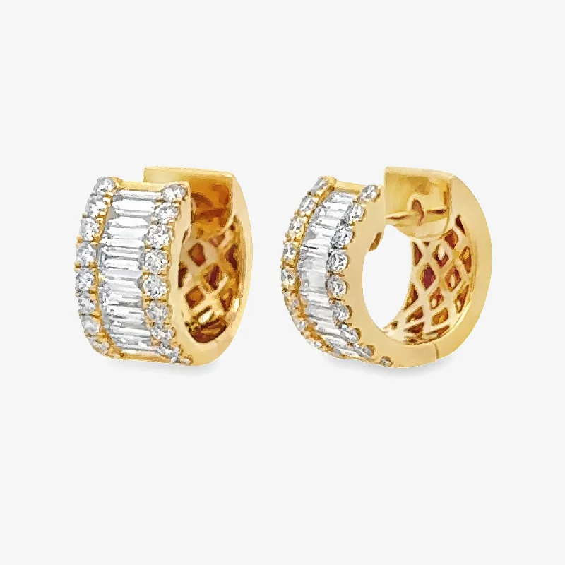 Ladies planetary orbit earrings -1.25CT Baguette & Round Diamond Huggie Earrings