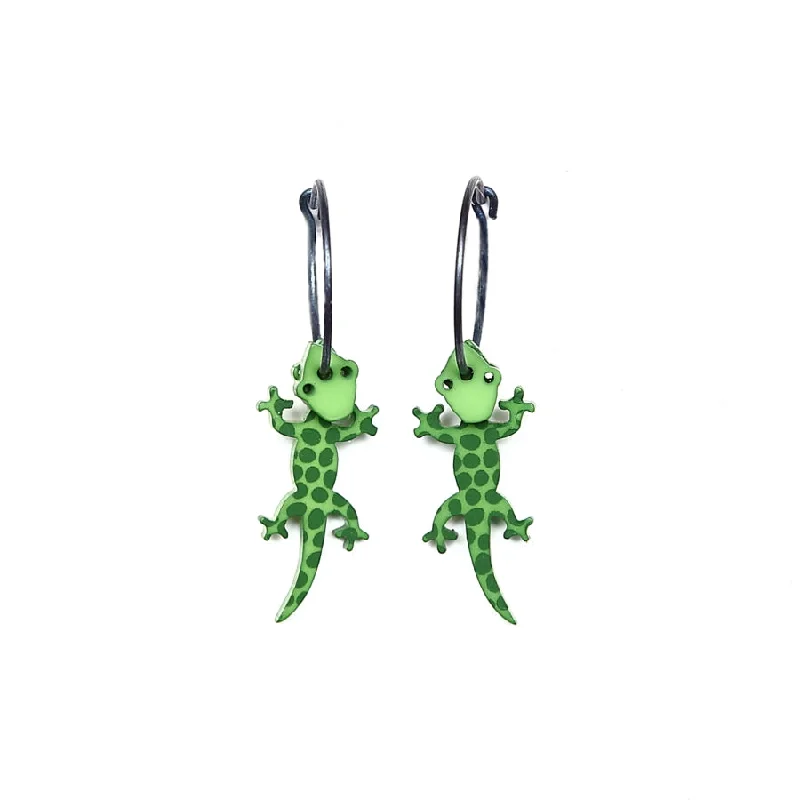 Ladies anchor strength earrings -Lene Lundberg Green Spotted Gecko Earrings