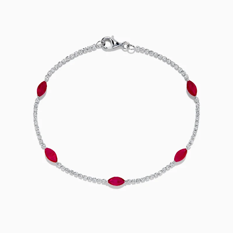 Ladies Bracelets with Lock Shine-Ruby Royale 14K White Gold Ruby and Diamond Station Bracelet