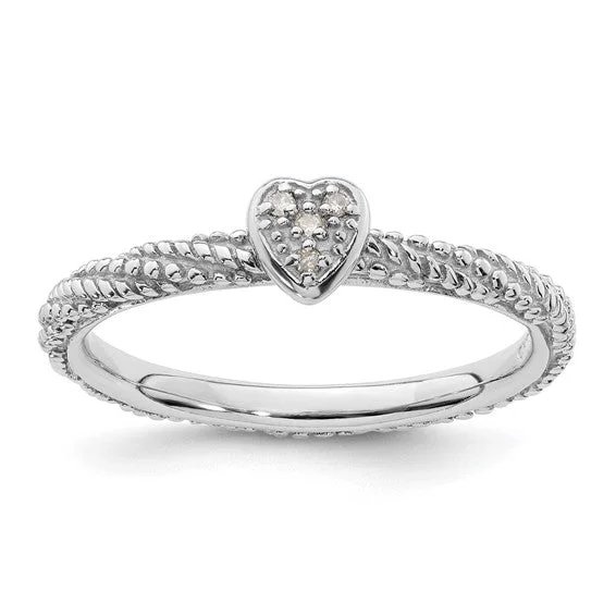 Ladies featherlight minimal rings -Sterling Silver Diamond Stackable Expressions Textured Heart Ring