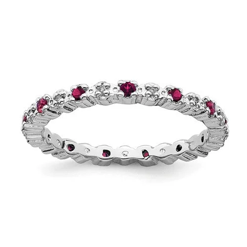 Ladies Victorian lace rings -Sterling Silver Stackable Expressions Ruby & Diamond Alternating Eternity Ring