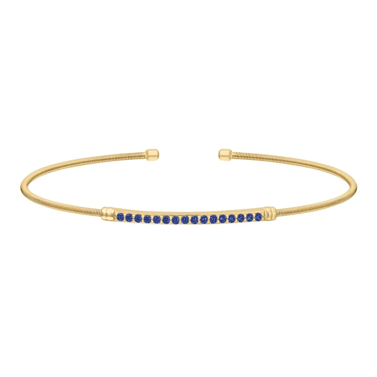 Ladies Bracelets for Travel Spark-Gold Finish Sterling Silver Cable Cuff Bracelet with Simulated Blue Sapphire Birth Gems - September