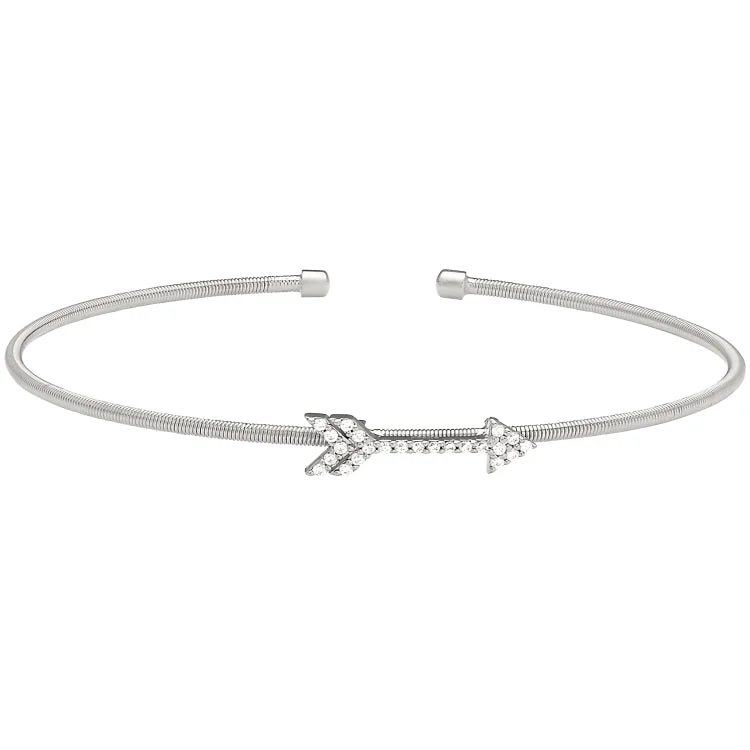 Ladies Bracelets with Silver Glow-Rhodium Finish Sterling Silver Cable Cuff Arrow Bracelet with Simulated Diamonds