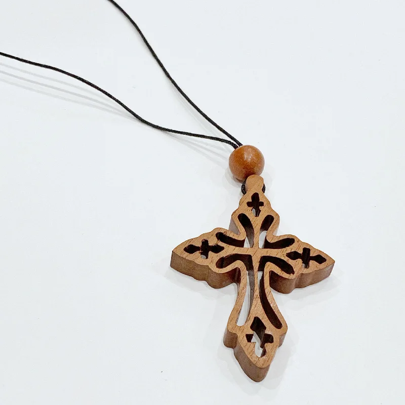 Ladies Necklaces with Crimson Zincite-Estate Collection Necklace - Wooden Cross