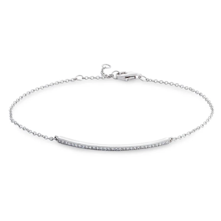 Ladies Bracelets with Lotus Shine-Platinum Finish Sterling Silver Micropave Curved Bar Adjustable Bracelet with 31 Simulated Diamonds 6.5" - 7.5" Cable Chain