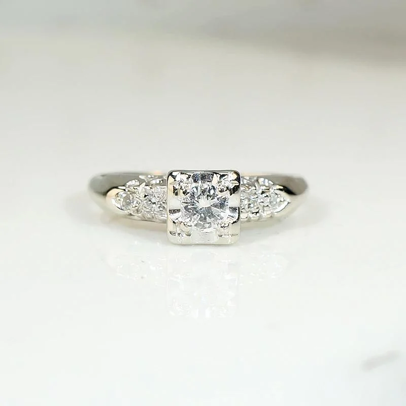 18K luxe engagement rings -Sweet Diamond & White Gold Engagement Ring