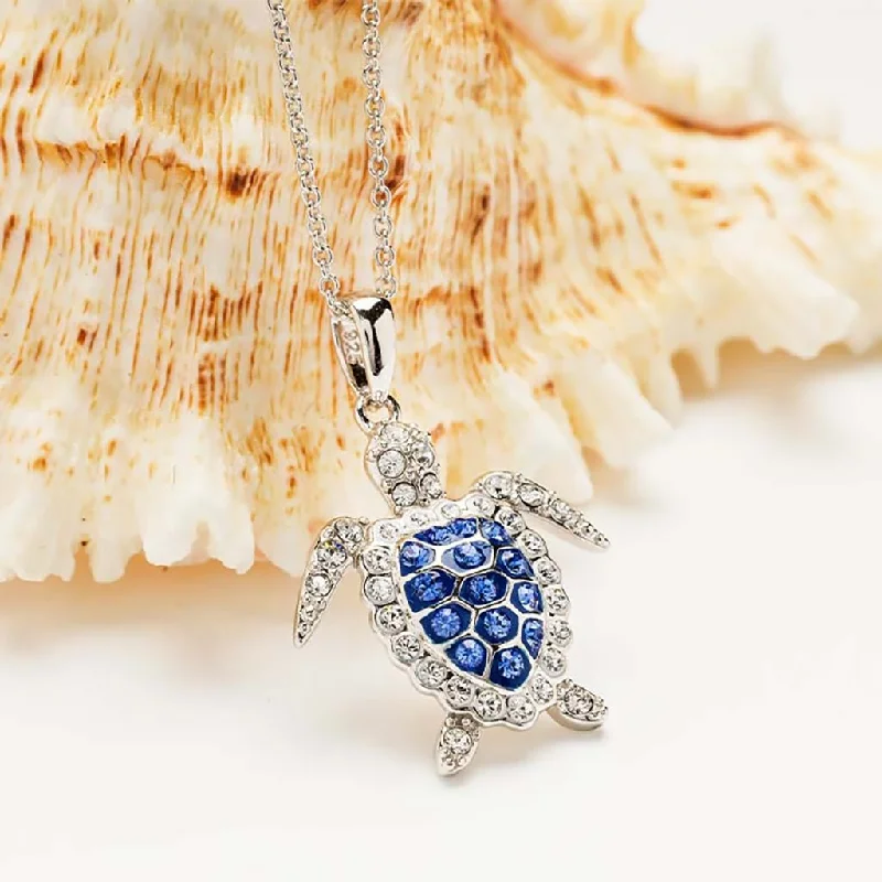 Ladies Necklaces with Blue Glaucophane-Ocean : Sterling Silver Sapphire Blue Turtle Necklace