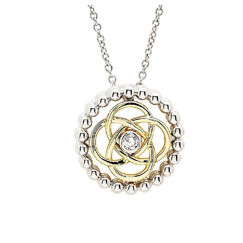 Ladies Necklaces with Crown Shine-Shanore : Sterlin Silver CZ Celtic Knot Necklace with Gold Plate