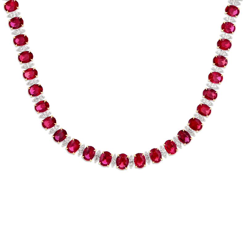 Ladies Necklaces with Custom Charm-Salavetti Ruby Necklace, 57.99 Carats