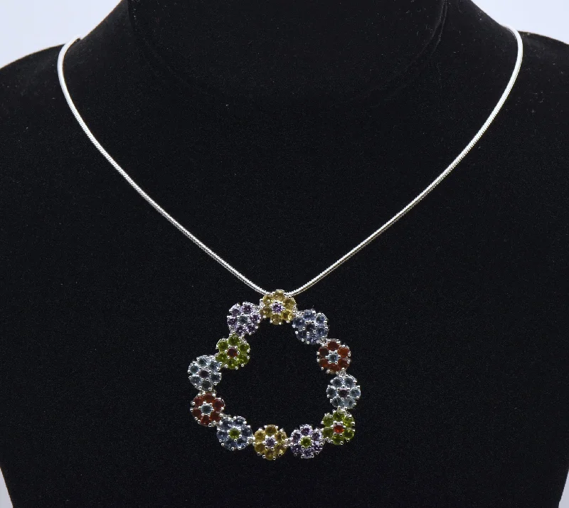 Ladies Necklaces with Hex Spark-Vintage Colorful Rhinestone Floral Heart Pendant on Chain Necklace - 24"