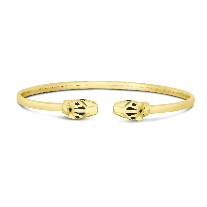 Ladies Bracelets with Beaded Shine-14K Panther Bangle