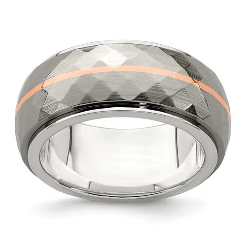 Ladies nature’s breath rings -Edward Mirell Sterling Silver & Titanium Inlay w/ 14k Rose Gold Stripe Ring