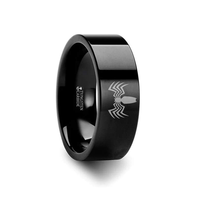 Ladies glamorous party rings -Thorsten Venom Spiderman Symbol Black Tungsten Engraved Ring - 4mm-12mm