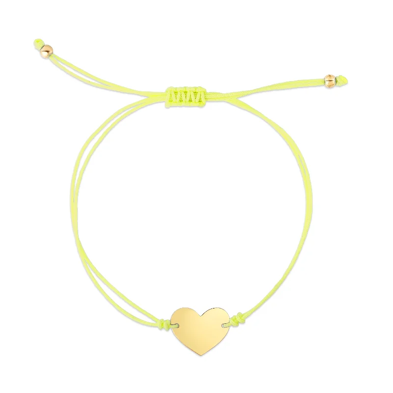 Ladies Bracelets with Rose Quartz-14K Yellow Cord Heart Adjustable Bracelet