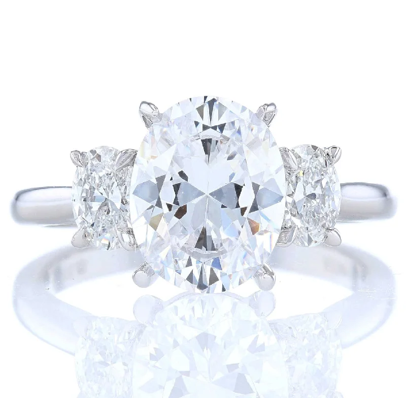 Initial charm engagement rings -Three Stone Oval Diamond Engagement Ring