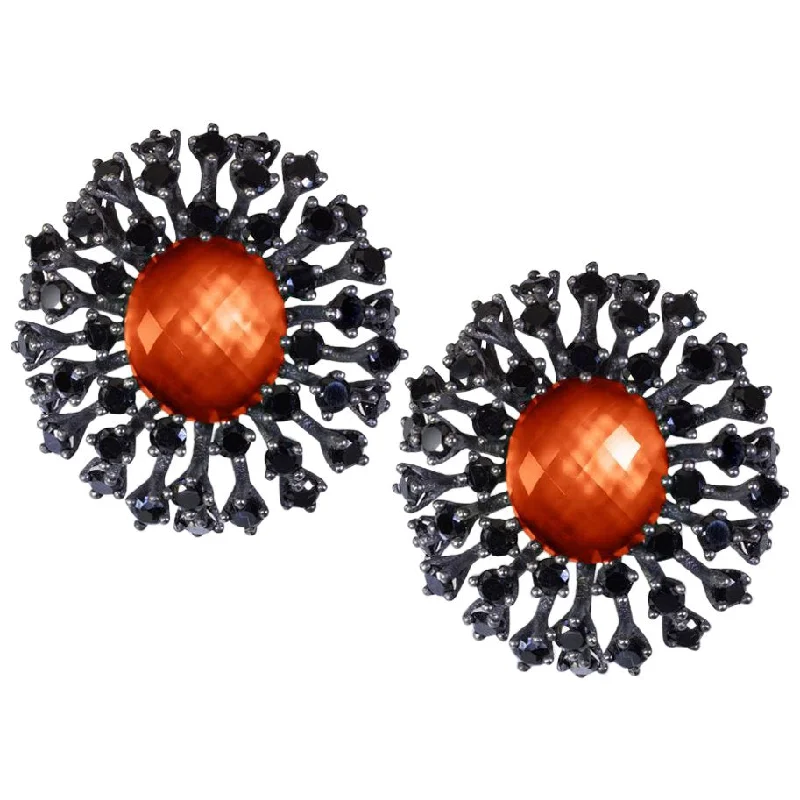 Ladies cutting-edge trend earrings -Sterling Silver Astra Earrings with Red Agate & Spinel