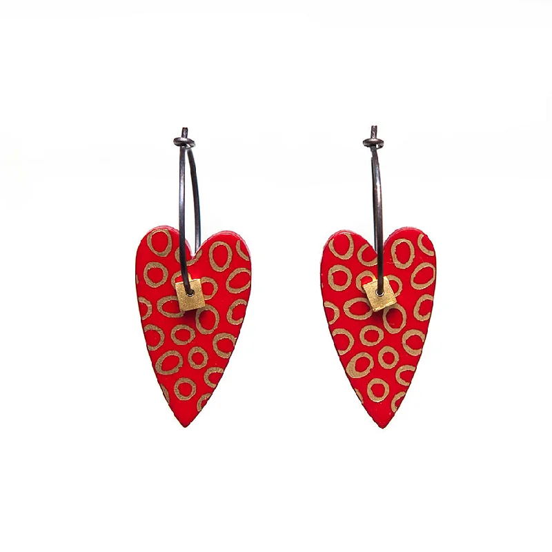 Ladies luxe platinum earrings -Lene Lundberg K-Form Red Heart Earrings