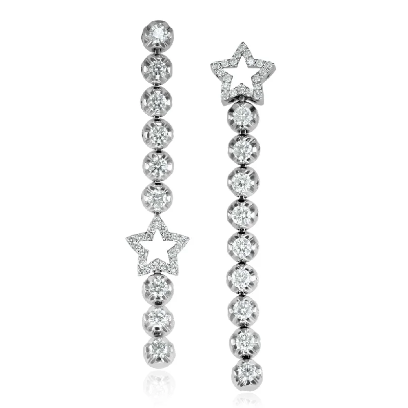 Ladies sister bond earrings -Diamond Star Drop Earrings