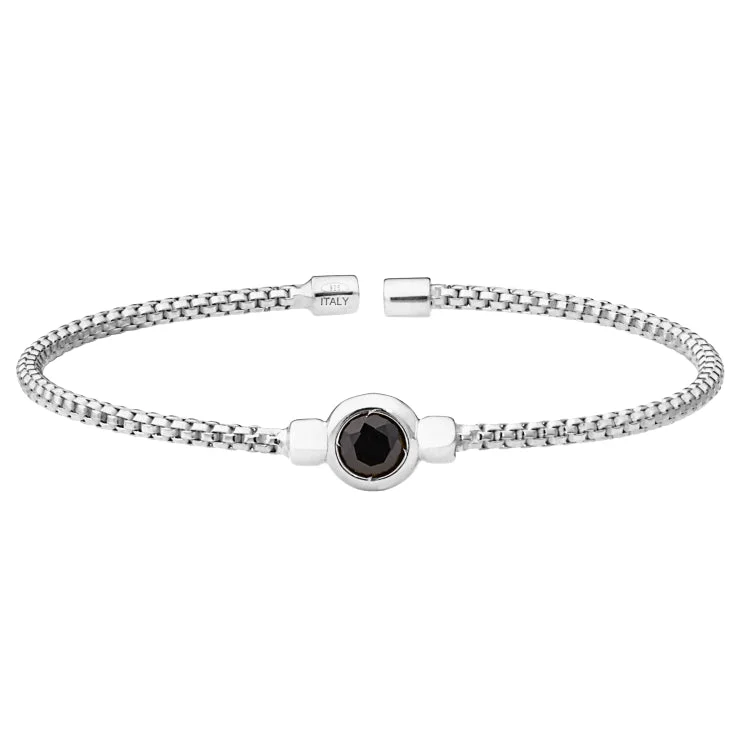 Ladies Bracelets with Brown Astrophyllite-Rhodium Finish Sterling Silver Rounded Box Link Cuff Bracelet with Bezel Set Simulated Onyx