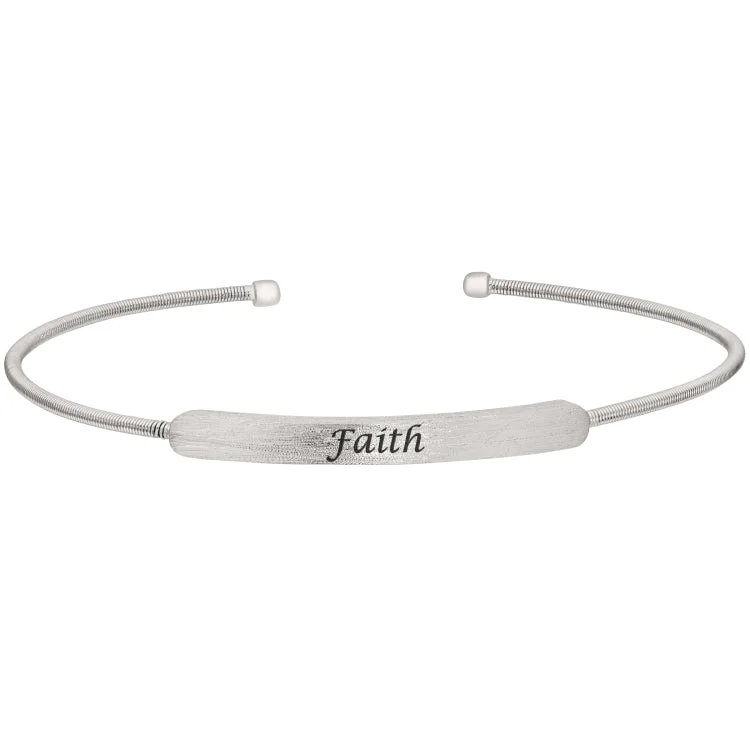 Ladies Bracelets with Ruby Shine-Rhodium Finish Sterling Silver Cable Cuff Bracelet with Name Plate - FAITH