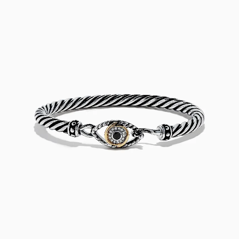 Ladies Bracelets with Silver Cassiterite-Sterling Silver Sapphire and Diamond Evil Eye Bangle, 0.20 TW