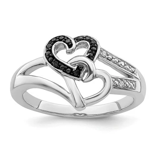 Ladies matching couple rings -Sterling Silver Black & White Diamond Heart Ring