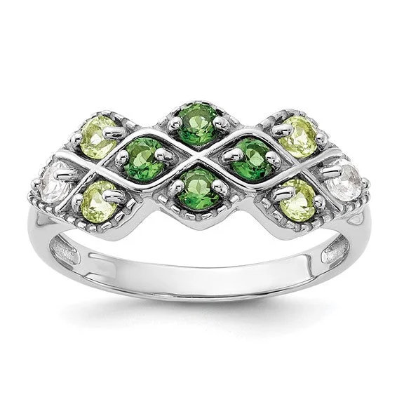 Ladies equine spirit rings -Sterling Silver Chrome Diopside Peridot and White Topaz Ring