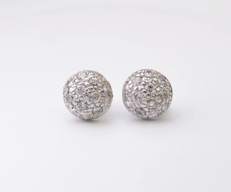 Ladies thick statement earrings -18K White Gold CZ Dome Earrings