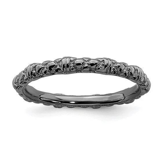 Ladies knuckle flair rings -Sterling Silver Stackable Expressions Black Plated Cable Design Ring