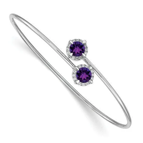 Ladies Bracelets with Anchor Shine-14KT WHITE GOLD 0.80 CTW AMETHYST & 0.12 CTW DIAMOND FLEX BANGLE BRACELET