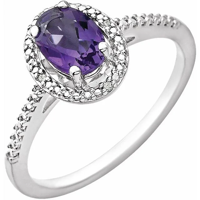 Ladies everlasting wear rings -Sterling Silver Oval Gemstone & .01 CTW Diamond Halo-Style Rings