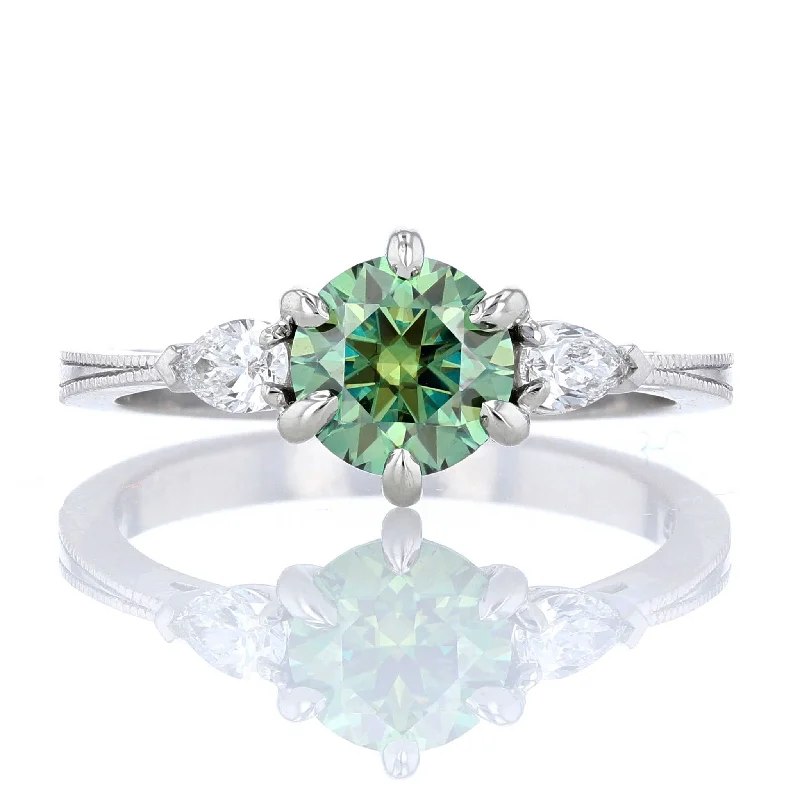 Healing vibe engagement rings -Green Moissanite Three Stone Engagement Ring