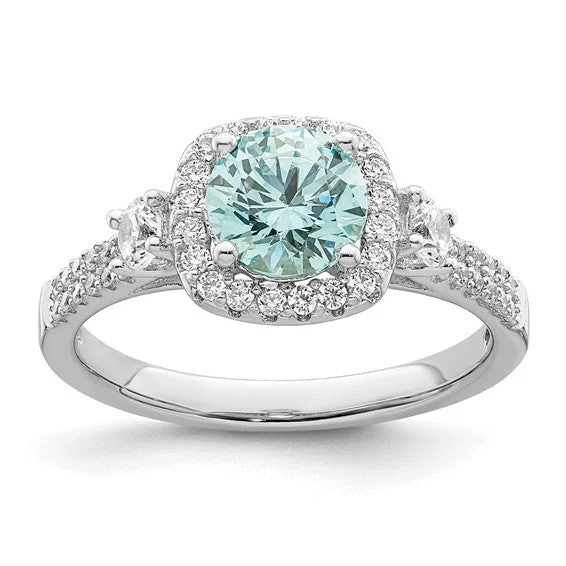 Ladies keepsake charm rings -Sterling Silver Aqua Crystal and White CZ Ring