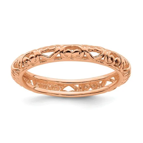 Ladies relaxed daily rings -Sterling Silver Stackable Expressions Rose Gold Plated Carved Hearts Ring