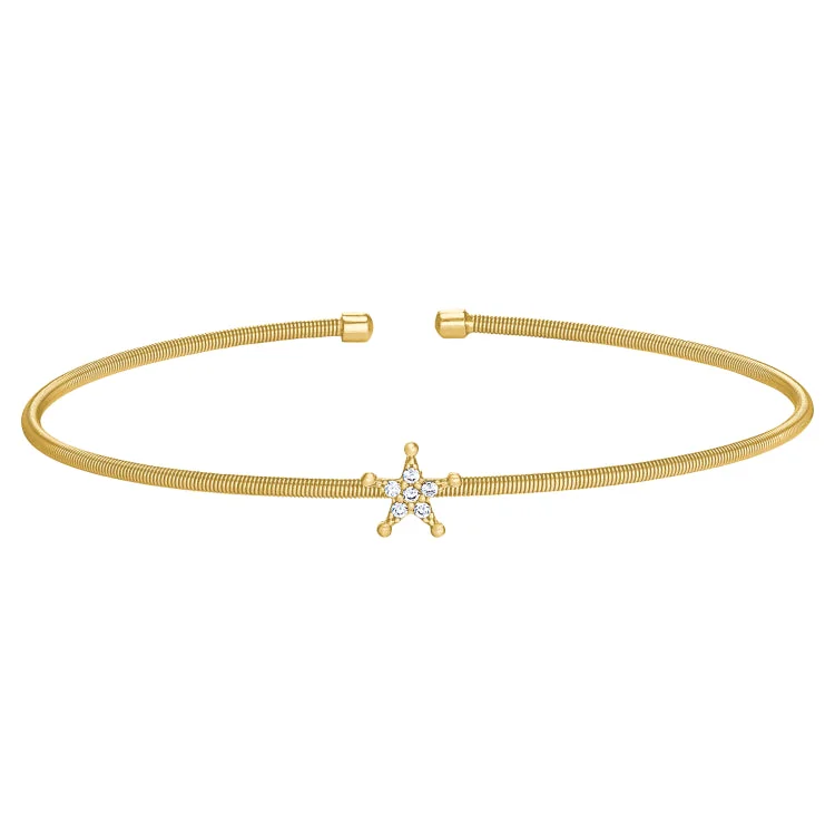 Ladies Bracelets Thick Glow-Gold Finish Sterling Silver Cable Cuff Star Bracelet with Simulated Diamonds