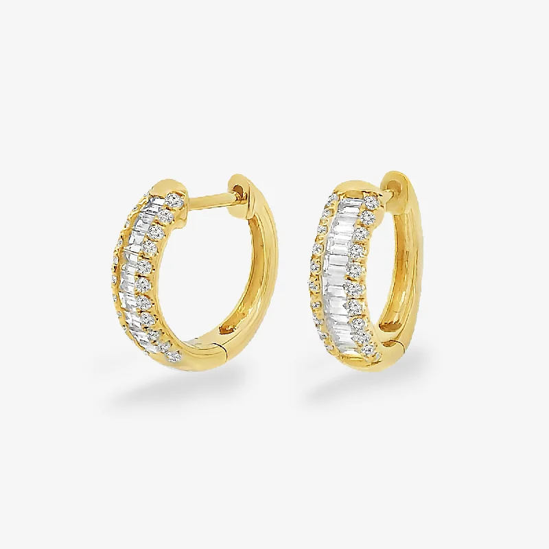 Ladies throwback retro earrings -0.70CT Baguette & Round Diamond Huggie Earrings