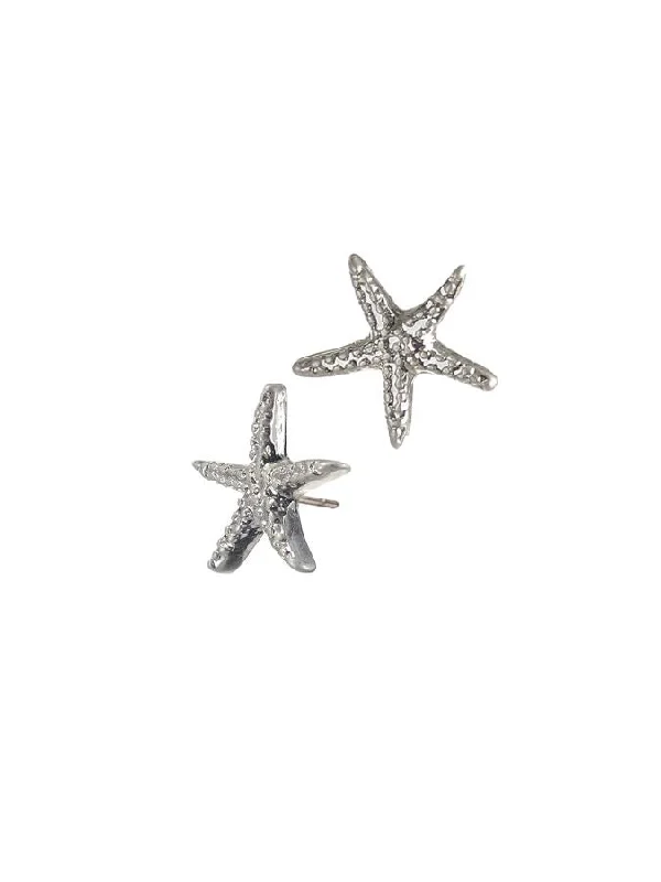 Ladies motherly love earrings -Hot Tomato Starfish Stud Earrings in Worn Silver