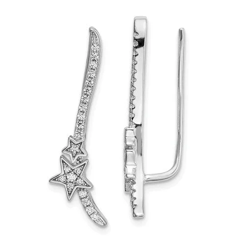 Ladies sunbeam glow earrings -Sterling Silver CZ Long Star Ear Climber Earrings