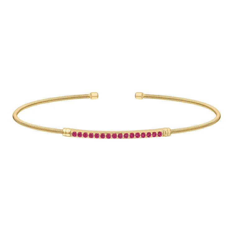 Ladies Bracelets for Leader Shine-Gold Finish Sterling Silver Cable Cuff Bracelet with Simulated Ruby Birth Gems - July