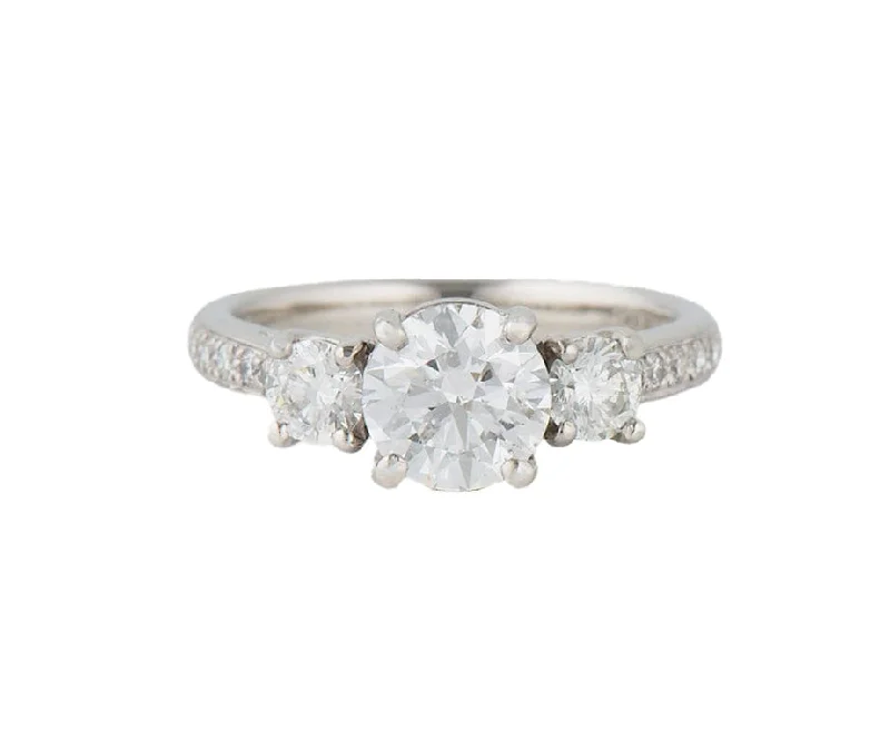 Luxurious glow engagement rings -H. Levi 1.54ctw Round Diamond Three Stone Straight Engagement Ring in Platinum