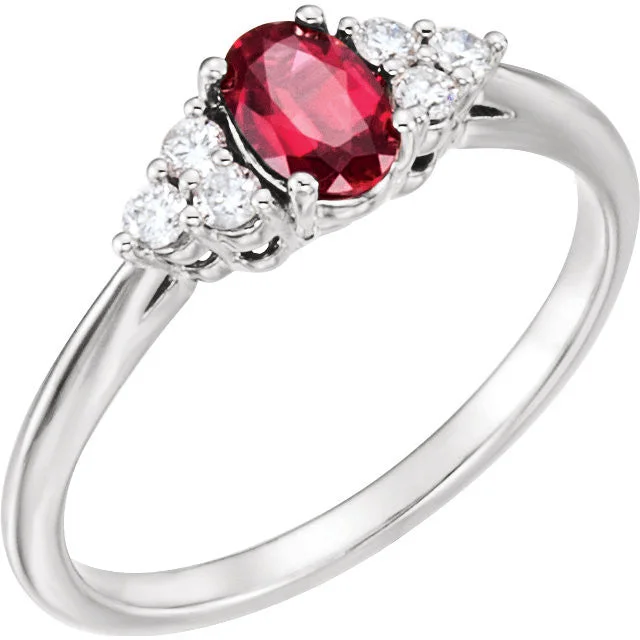 Ladies celebratory glow rings -Lab Created Ruby & 1/6 CTW Diamond Ring - 14k Gold or Sterling Silver