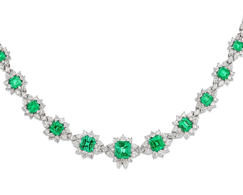 Ladies Necklaces with Globe Glow-Krementz & Co. Colombian Emerald and Diamond Necklace