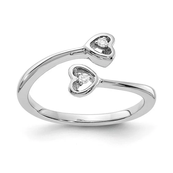 Ladies fauna inspired rings -Sterling Silver Diamond Double Heart ByPass Ring