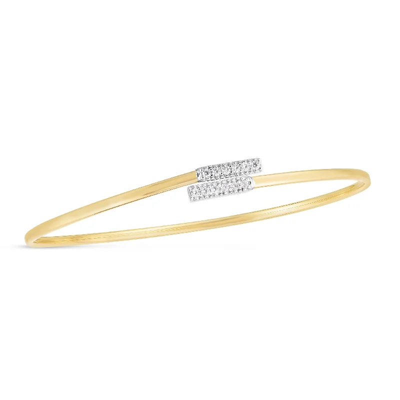 Ladies Bracelets for Teacher Shine-14K Diamond Bypass Bar Bangle