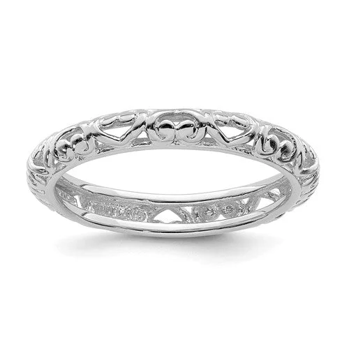 Ladies enduring classic rings -Sterling Silver Stackable Expressions Carved Hearts Eternity Ring