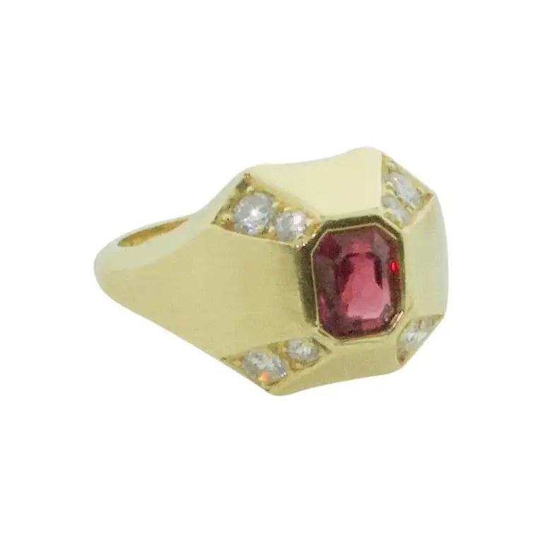 Ladies zirconia brilliance rings -Modern Ruby and Diamond Ring in 18k Yellow Gold