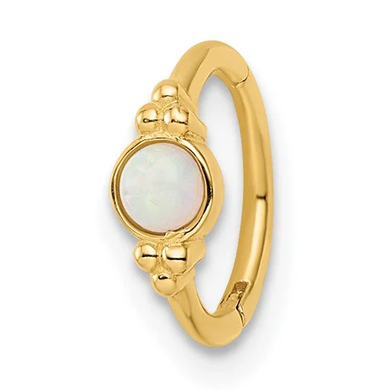 Ladies balanced grace rings -14k Yellow Gold Created Opal Cartilage Hoop Ring